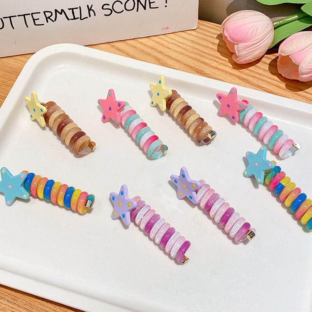 Звездный Радужный Кольцо для Волос Конфетный Цвет Спиральная Пружина Веревка для Волос Милая Телефонная Линия Веревка для Волос Платформа