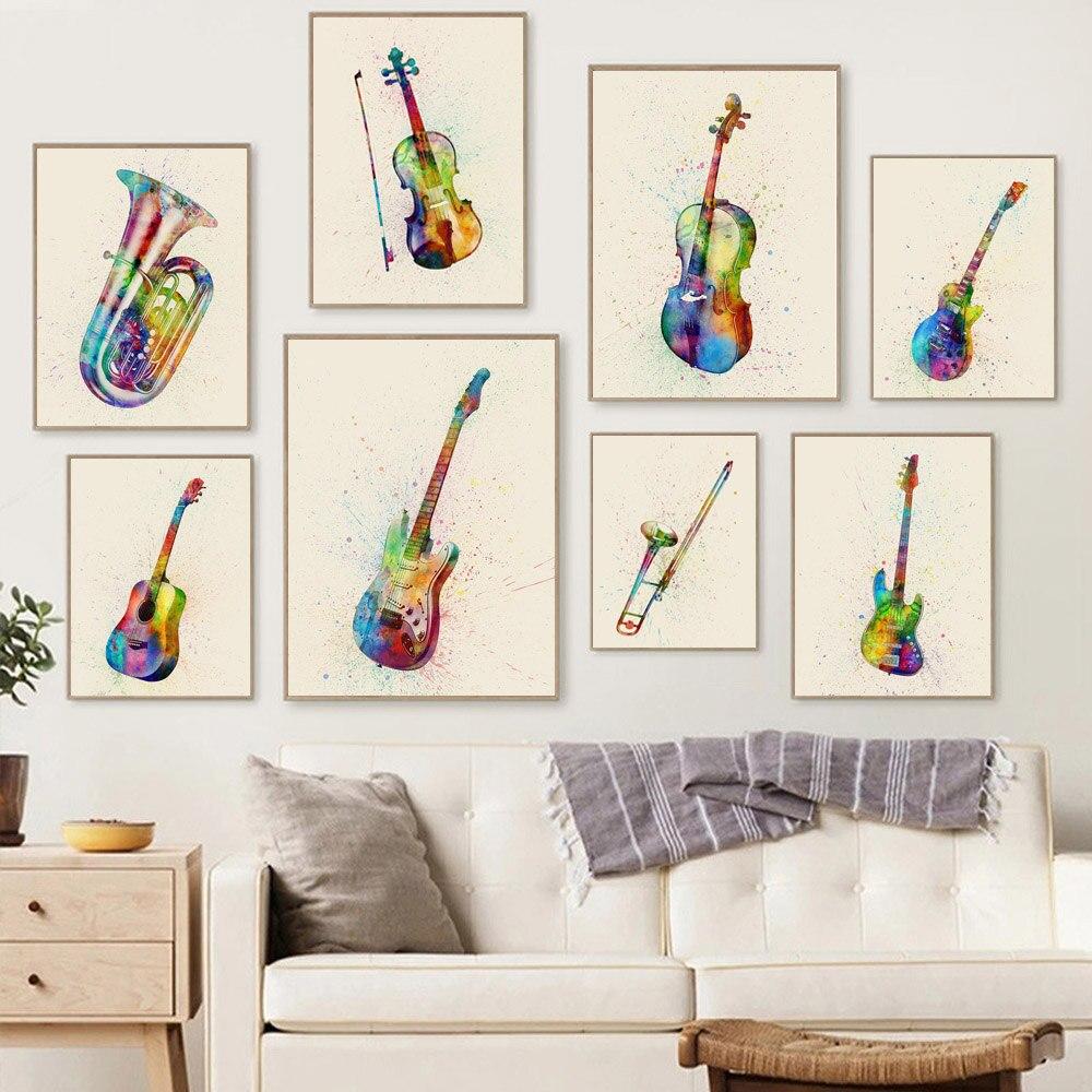 New Graffiti Art Musical Instrument Canvas Painting Wall Art Saxophone Guitar Violin Poster Living Room Home Decoration Mural No Frame