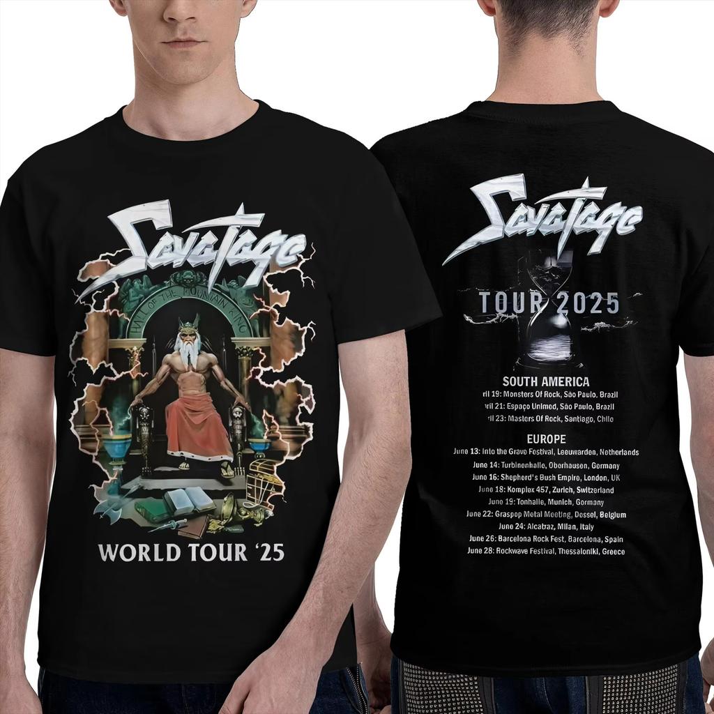 Хлопковая футболка для пары Savatage Тур по Южной Америке 2025 Пляжная Y2K Забавные футболки Большой размер Одежда с рисунком