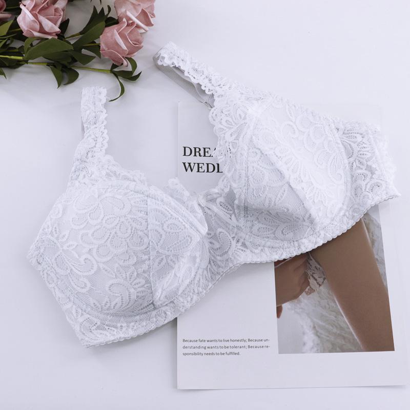 Women Full Cup Plus Size Bra Sexy Bow 3 Hooks Bras Breathable and Comfortable Lace with Wire Brassiere D E Cup