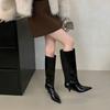 Fashion Bailamos 2024 Winter New Brand Women Knight's Boots Fashion Pointed Toe Slip On Knee-high Boots Thin Low Heel Long Boots Shoes