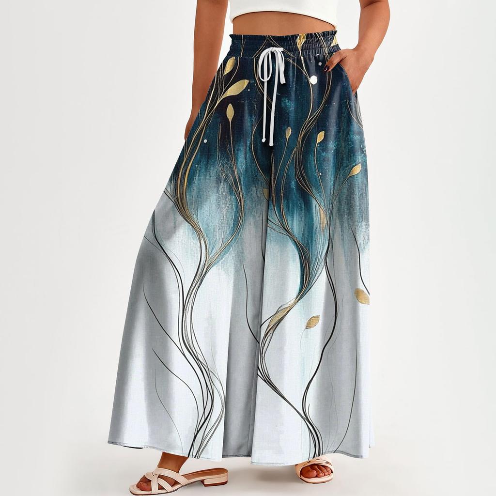Women High Waisted Wide Leg Pants Casual Flowy Palazzo Pants Floral Print Trousers With Pocket