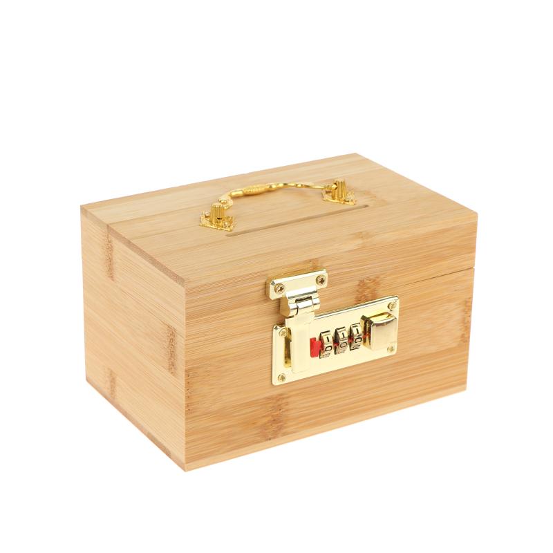 Wooden Combination Lock Piggy Bank Secure Box for Kids Savings Portable Treasure Storage Box with 3 Digit Lock for Home Gift
