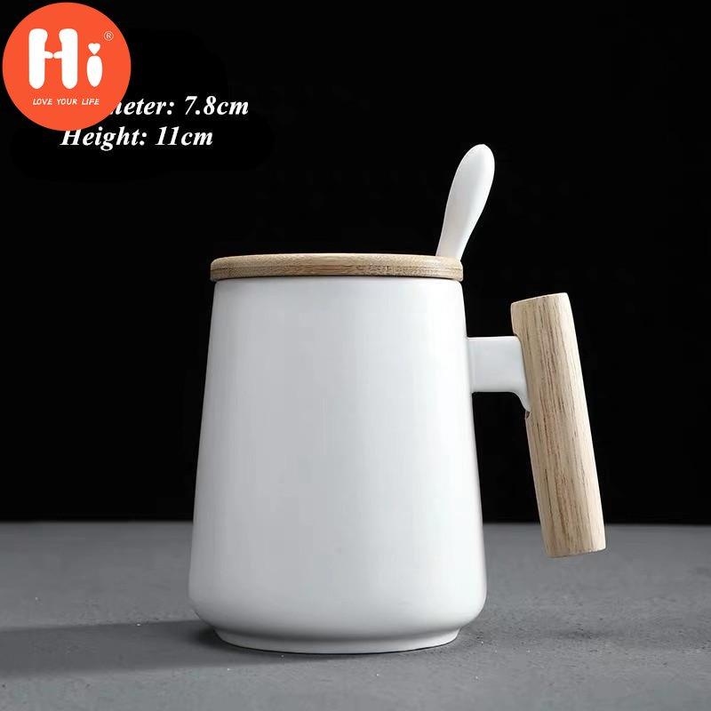 Ceramic Large Capacity Coffee Mug with Wooden Handle Office Water Tea Cup Milk Mug Drinkware