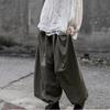 Women Cotton Vintage Wide Leg Pants Elastic Waist Loose Olive Grey Autumn Trouser Women Casual Soft Pants
