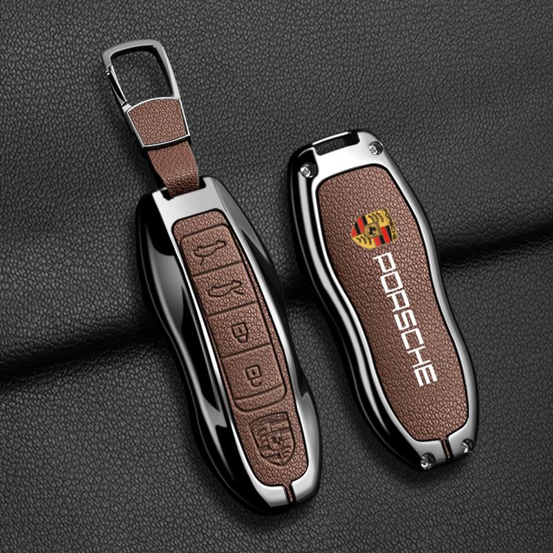 fscr7 Zinc alloy Leather Car Remote Key Case Cover Bag Protector For Porsche Panamera Spyder Carrera Macan Boxster 911 970 981 Cayman