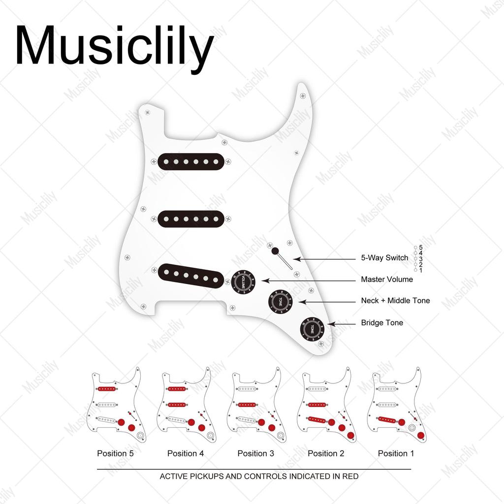Musiclily Pro SE SSS Strat Prewired Pickguard Staggered Alnico 5 Single Coil Pickup для гитары ST Stratocaster Electric Cream 3P,
