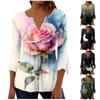 Женская рубашка на пуговицах, топ с цветочным принтом, летняя повседневная блузка с рукавом 3/4 и V-образным вырезом