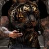 Футболка мужская с коротким рукавом и круглым вырезом с крутой 3D-графикой «Лев и корона», летняя, для активного отдыха