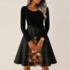 Women's Casual Fashion Round Neck Long Sleeve Christmas Printed Party Vintage Long Dresses