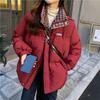Women's Designer Unique Thickened Cotton Coat Burgundy Puffer Jacket Korean Style Loose Winter