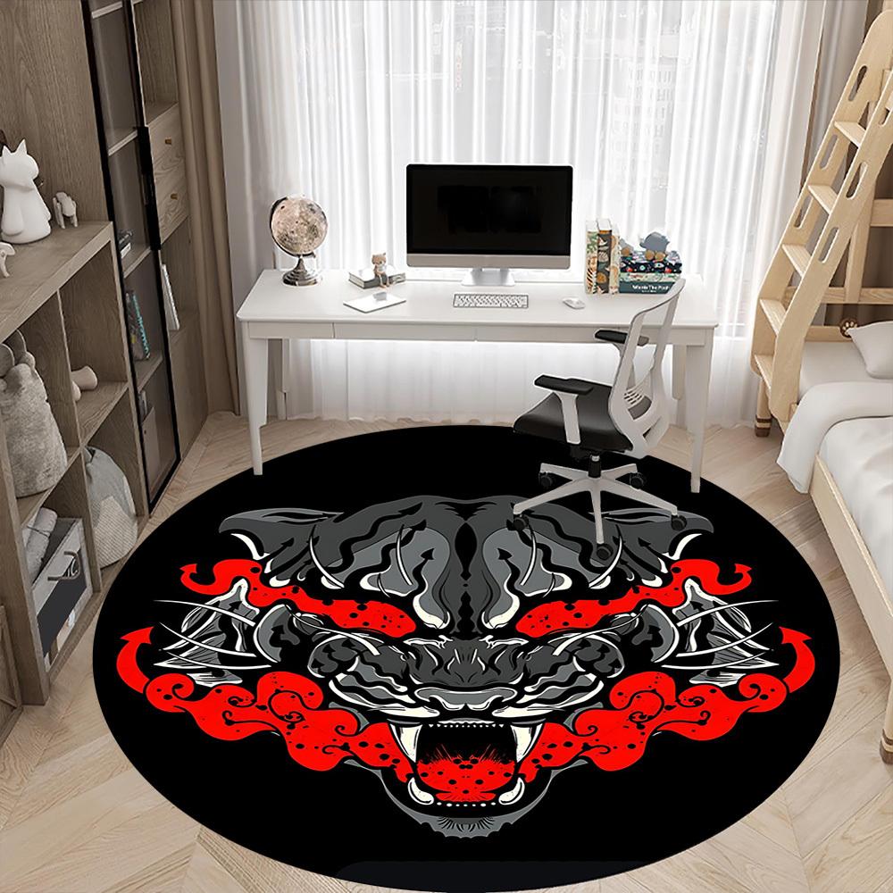 1pc Tiger Flames Office Round Area Rug, Under Office Chairs Bedroom Living Room Home Decor, Room Deco, Available in Various Sizes