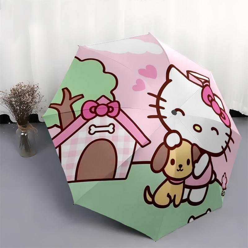 1pc Hello Kitty Automatic Opening/Closing Umbrella with Pink Bow Design - Portable Folding Design, 8-Rib Iron Frame Outdoor Umbrella for Fans, Travele