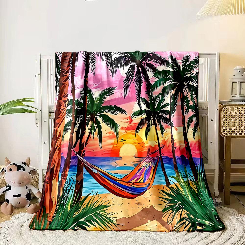 Tropical Sunset Beach Hammock print blanket soft and cozy perfect for the living room bed sofa or a nap,gift