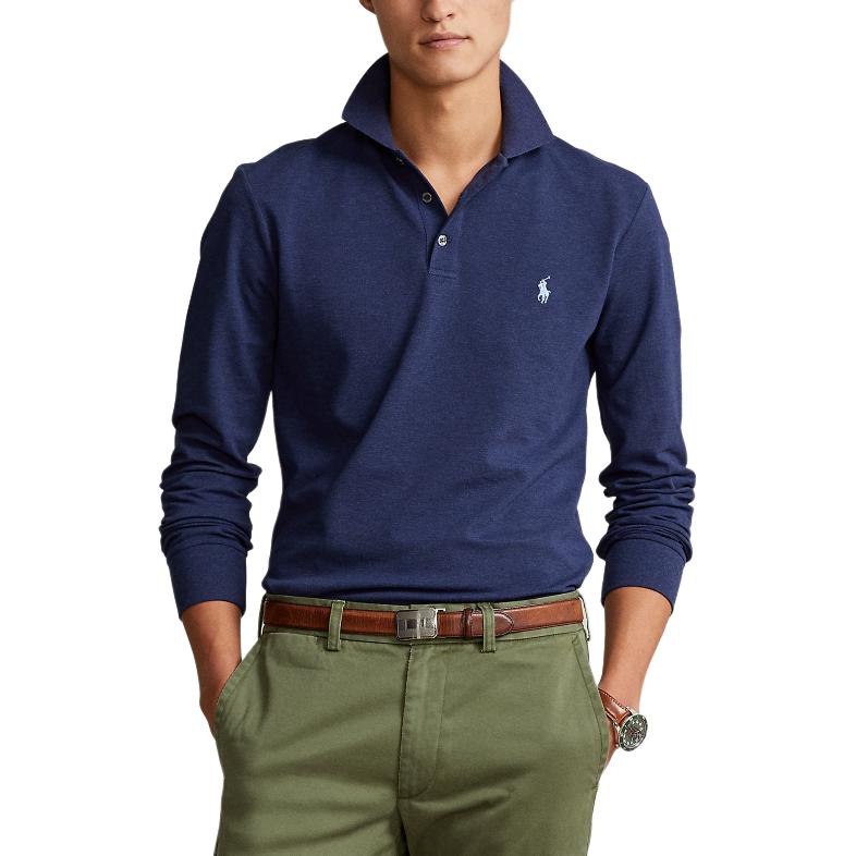 Polo Ralph Lauren Solid Logo Embroidered Slim Fit Polo Shirt Long Sleeve Мужские топы Deep-Blue MNPOKNI16821472-410