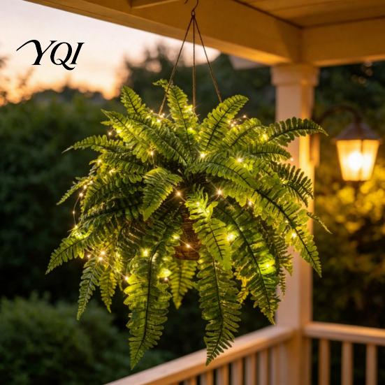 Maintenance Free Fake Greenery Lighted Artificial Fern Plant, Pre-Lit Faux with Warm LED Decor for Living Room String Lights, Indoor Outdoor