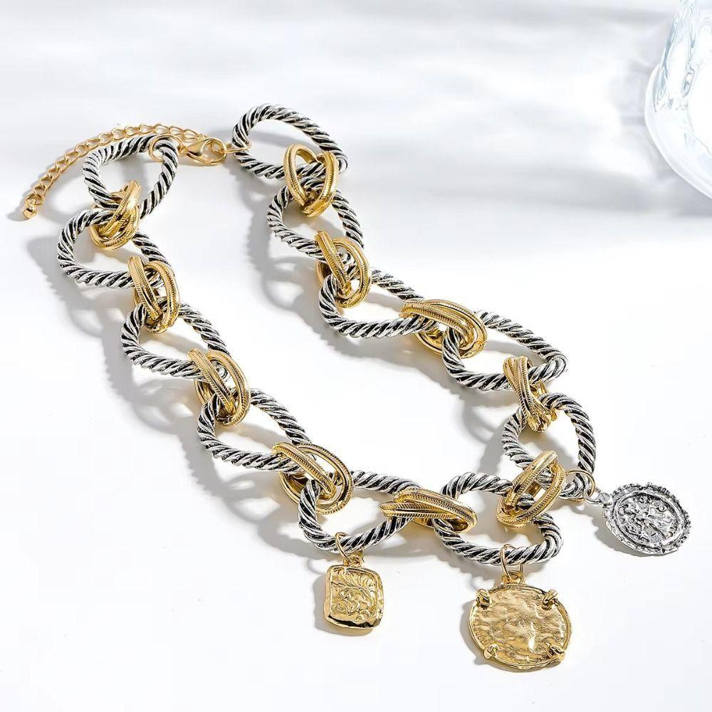 Винтажные ожерелья кубинской цепи Модное круглое колье Личность Геометрическая подвеска для вечеринки