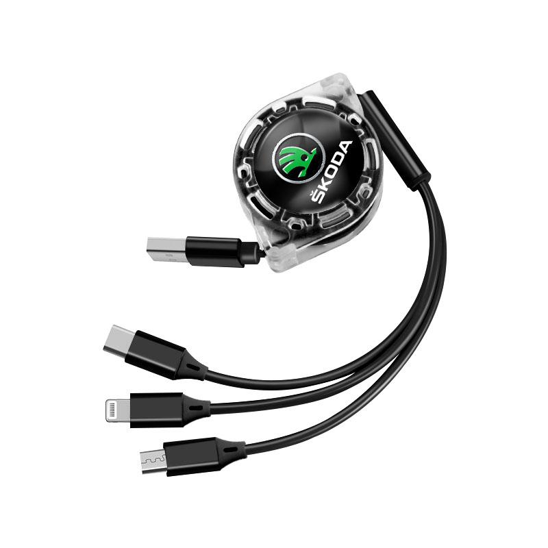 wsmrp6 Car pendant 3 In 1 Fast Charger USB Data Cable Car Accessories For Skoda Octavia Kodiaq Fabia Superb Karoq Yeti Rapid Mk3 A4 1