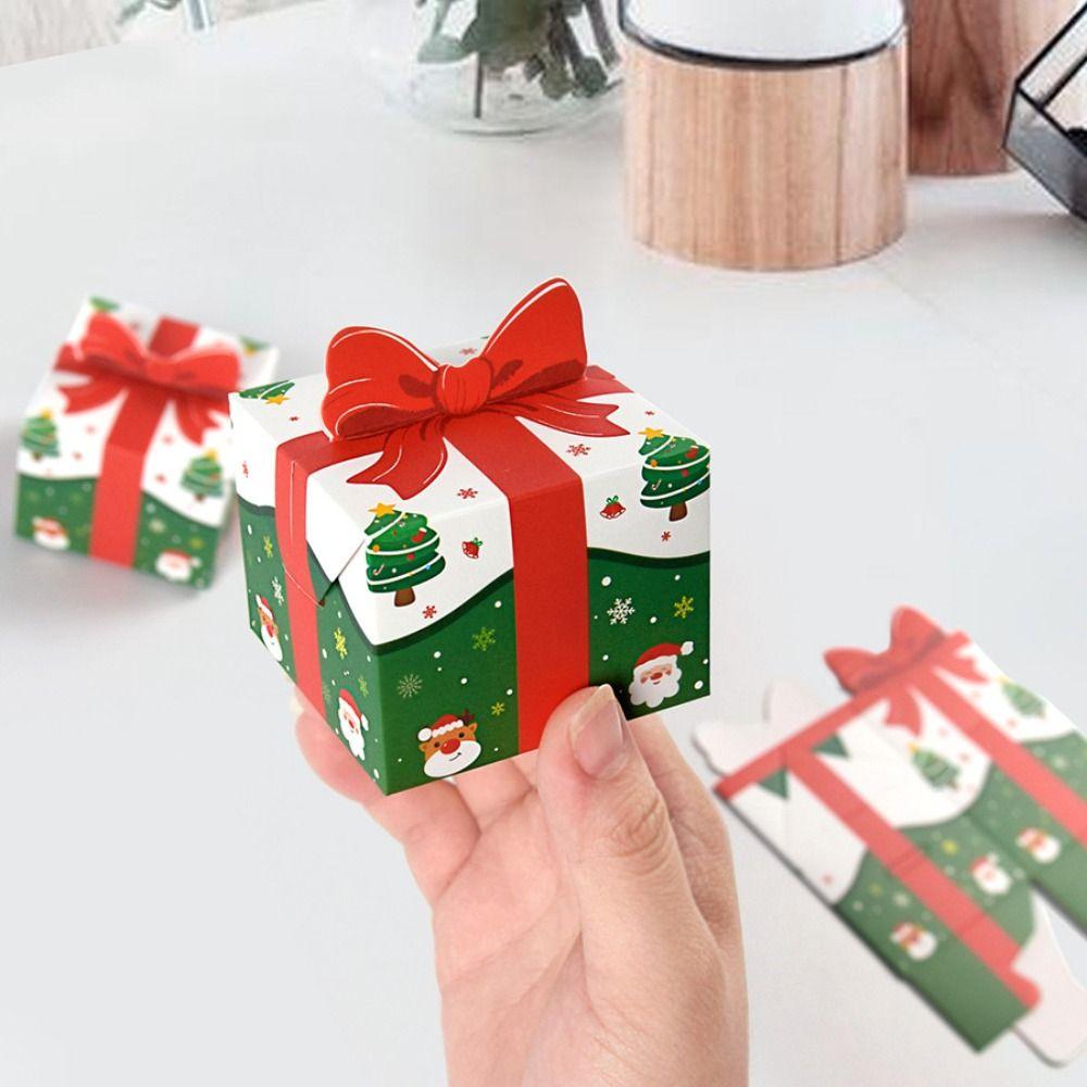 10Pcs 3D Bowknot Mini Christmas Packaging Box Funny Creative DIY Gift Storage Box Cartoon Handmade Xmas Supplies Christmas Decor