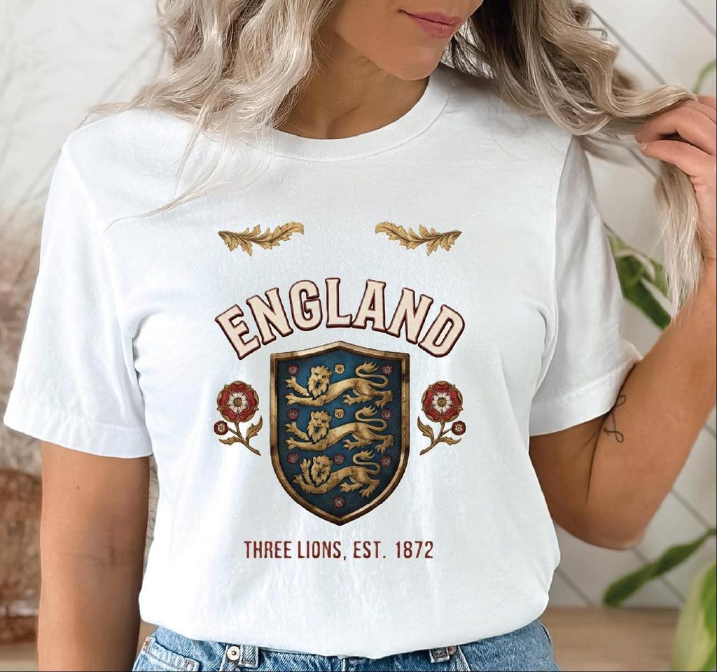 England Soccer Lion Shirt British Football Fan Graphic Tee S0726-909