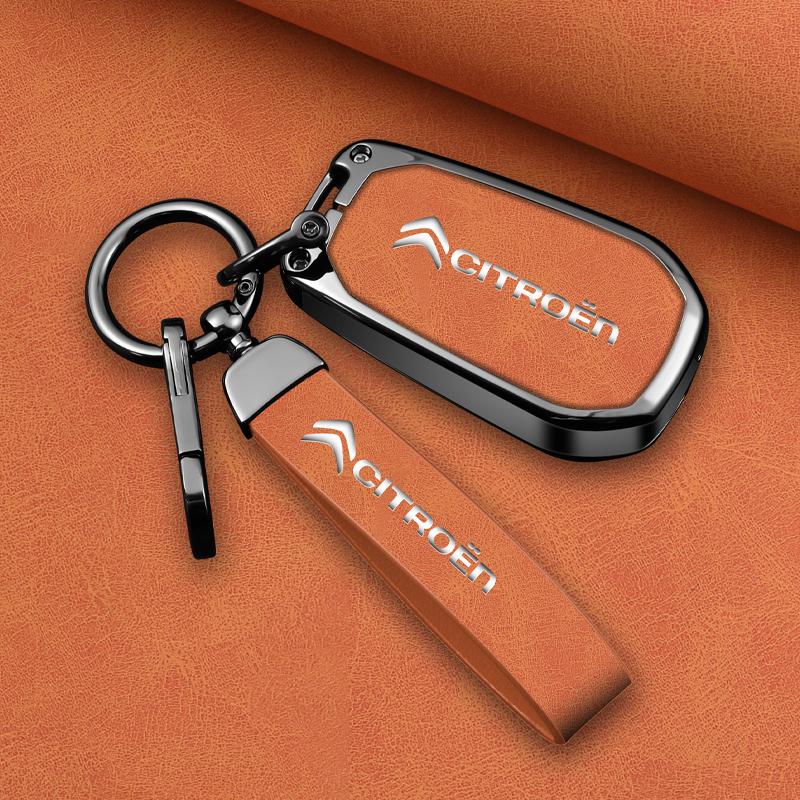 Zinc Alloy Leather Car Flip Key Case Cover Shell Fob Key Emblem Badge For Citroen C3 C4 CACTUS C6 C8 Keychain Accessories akh256
