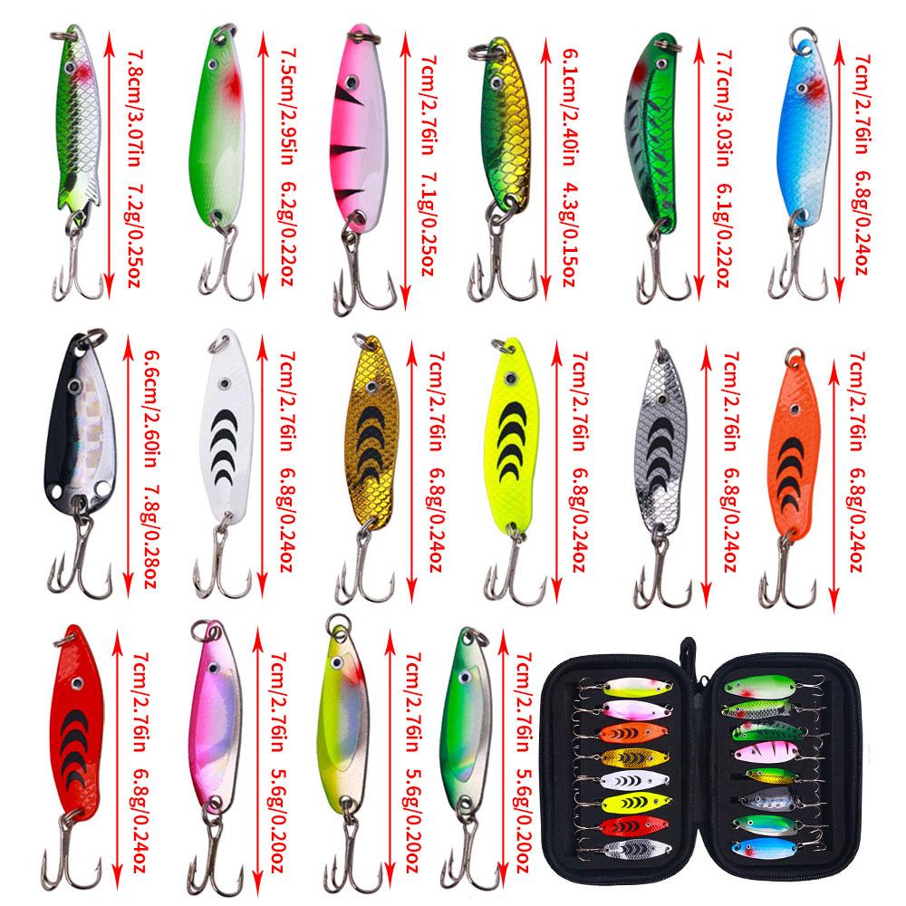 16pcs/bag Metal Spinner Spoon Fishing Lures Set Spoon Bait Fishing Wobblers Lure Kit Artificial Bait