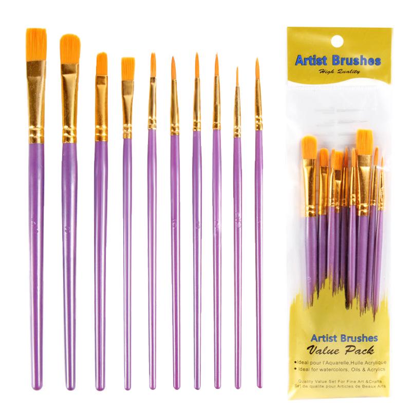 10-Piece Pearlescent Blue Oil & Watercolor Brush Set with Plastic Handles