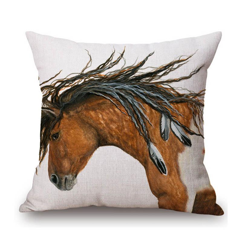 Mustang Horse Wild Horsemanship Club Decoration Art Sofa Throw Pillow Case Black White Elegant Linen Pony Cushion Cover