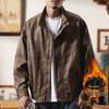 Мужская куртка в американском стиле из бархатной кожи с воротником-стойкой: Свободная, Повседневная, Ретро, Больших Размеров Верхняя одежда для Осени/Зимы.