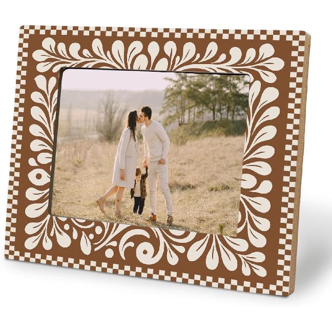 Mexico Floral Decoration Picture Photo Frame 5x7, Gifts for Mexico Floral Lovers, Brown and Beige Picture Frames for Desk Tabletop Wall Display