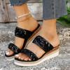 Fashion Sequined Cloth Platform Slippers Women Summer Outdoor Fashion Bling Wedges Sandals Ladies Thick Bottom Non-Slip Shiny Slides