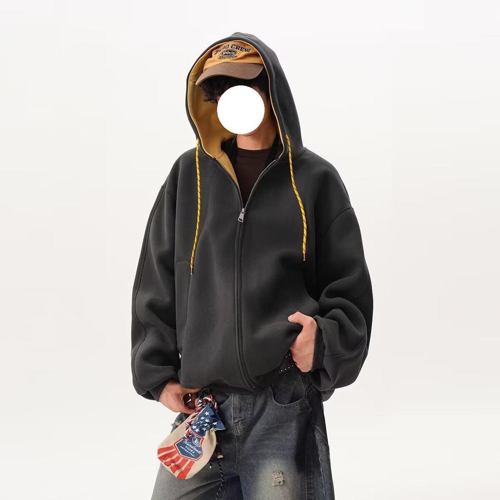 Унисекс худи колор-блок осенних цветов: Спортивная куртка свободного кроя в стиле колледжа на двойной молнии