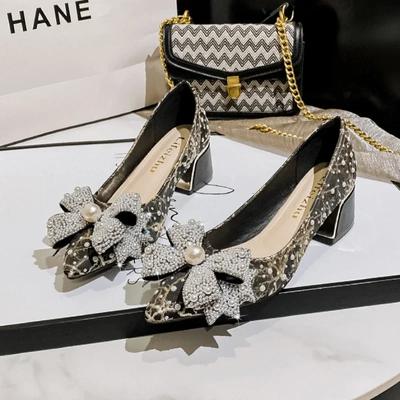 Новые туфли для женщин, роскошные туфли-лодочки, новые туфли OL Crystal Clover Bowknot Casual High Heels на каблуках, туфли для ужина и вечеринки