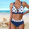 Плюс Размер Женская мода сексуальный круглый вырез синий горошек бикини комплект облегающий пляжный купальники комплект из двух частей