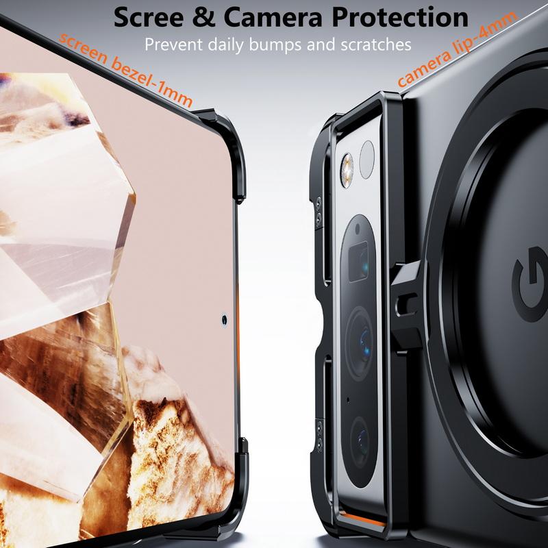 Aluminium Alloy Frameless Phone Case For Google Pixel 9 Pro XL 9 Pro 8 Pro Wireless Charge Magnetic Ring Stand Shockproof Cover