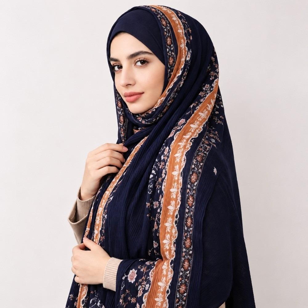 Vintage Style Floral Print Shawl Turkish Design Head Wrap Stylish Women Scarf for Women