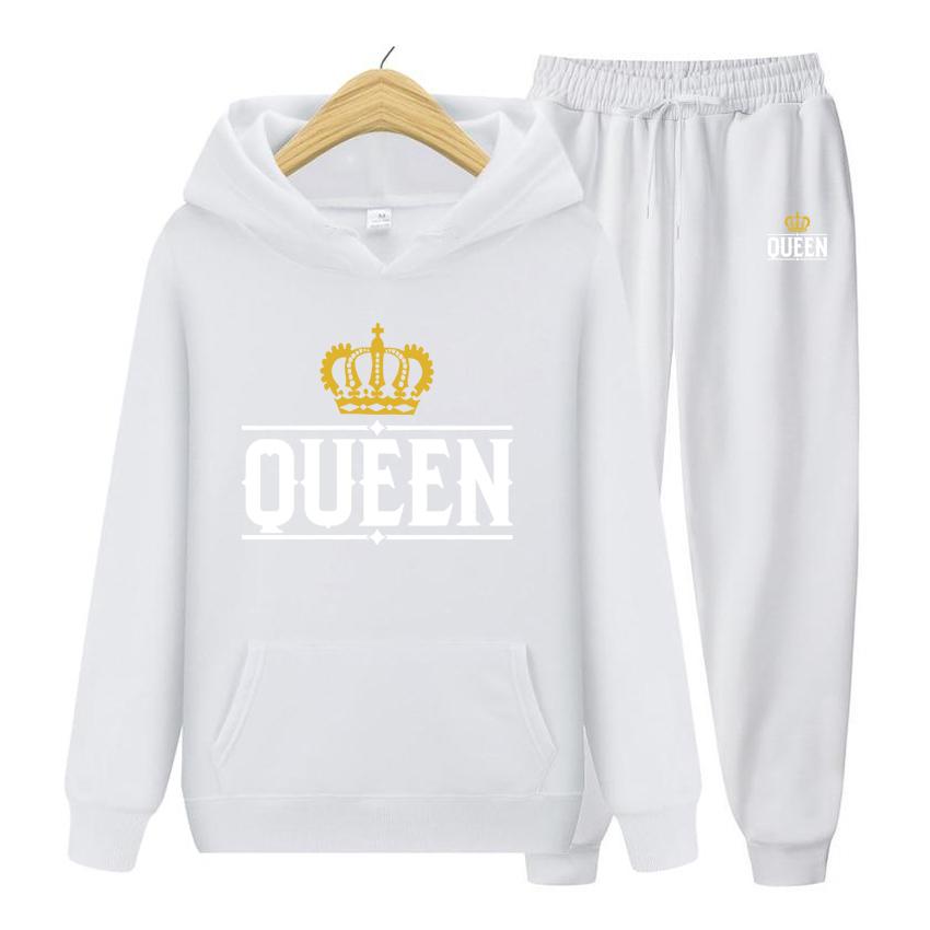 Королева Женский костюм с капюшоном Толстовка с капюшоном Комплект из двух предметов Женская толстовка с капюшоном Осенний мужской комплект с капюшоном + брюки