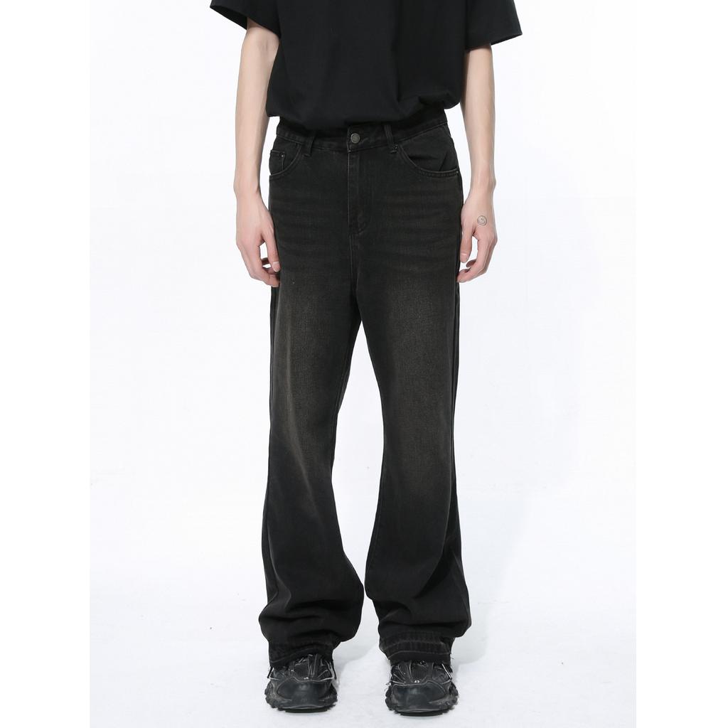 Men's New American Style Pants with Ruffled Hem Design and Micro Flared Black Jeans