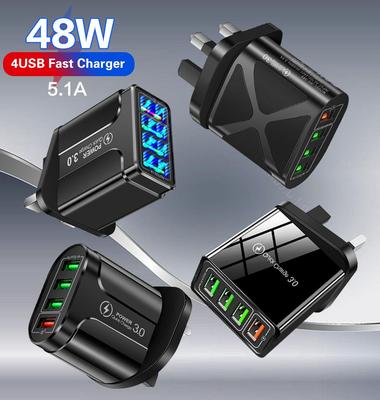 Быстрое 4-портовое USB-зарядное устройство QC3.0 со светящимся индикатором - Адаптер для мобильного телефона US/EU/UK