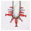 [R6122] - Designer Long Necklace 'Lilipoupettes' (round of Sardines) Red Blue - 13x5 Cm