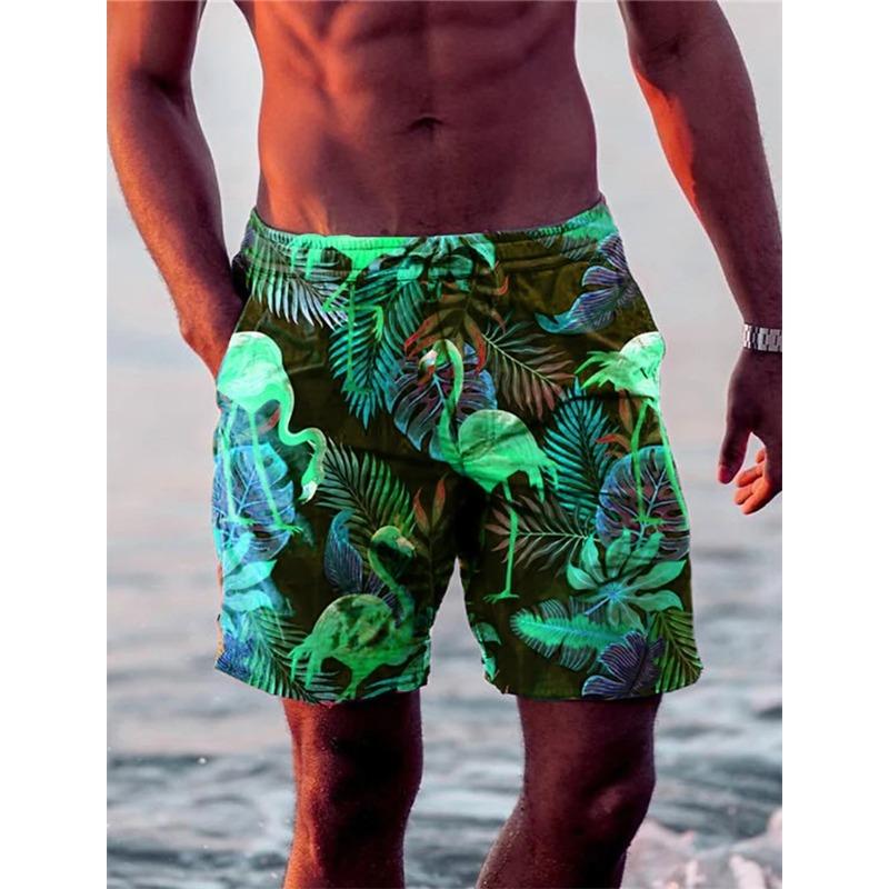 Tropical Plant Leaf 3D Men's Graphic Shorts Flamingo Print Hawaiian Beach Trunks Ice Short Pants