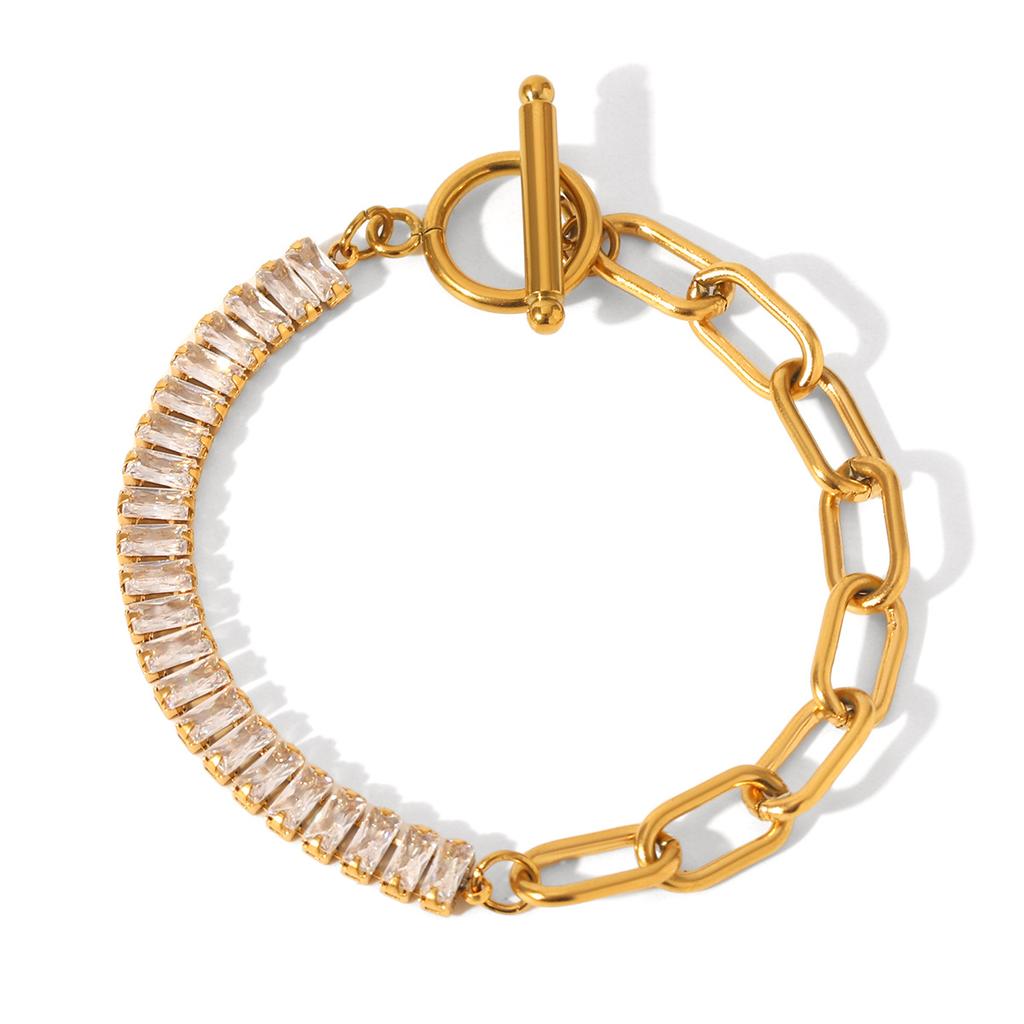 OT Buckle Stainless Steel Cross Chain Spliced Zircon Bracelet for Women, Premium Titanium Steel Bracelet