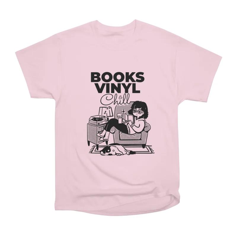 Men Casual Shirts Short Sleeves BOOKS Pink Tees Oversized T-shirts