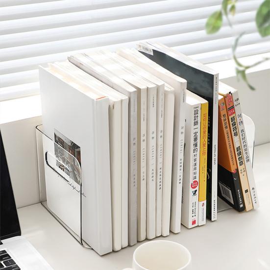 Book Storage Rack Transparent Book Organizer with Partitions Stationery Glasses Plastic Bookcase
