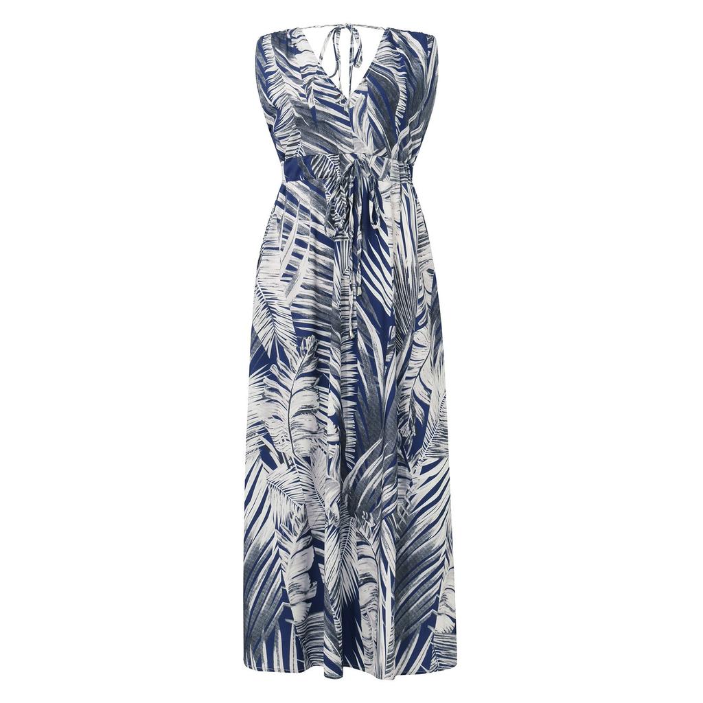 Женское летнее повседневное платье-пуловер без рукавов с эластичной резинкой на талии и v-образным вырезом с принтом