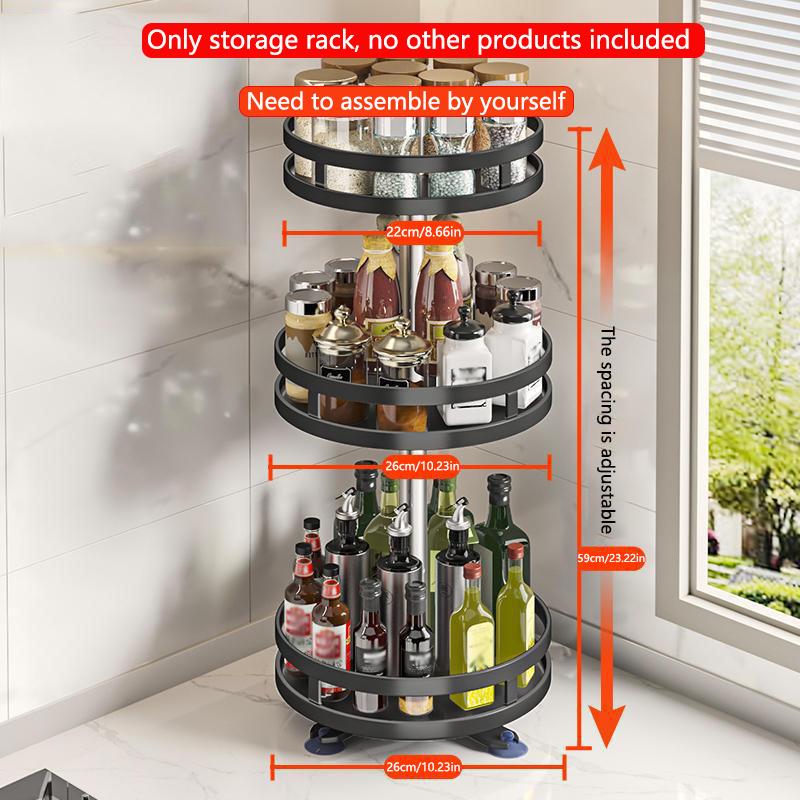 1pc 1/2/3 Layers Round/Square 360° Rotation Toiletry& Spice Rack Organizer with Adjustable Spacing, Suitable For Kitchen &bathroom Accessories.