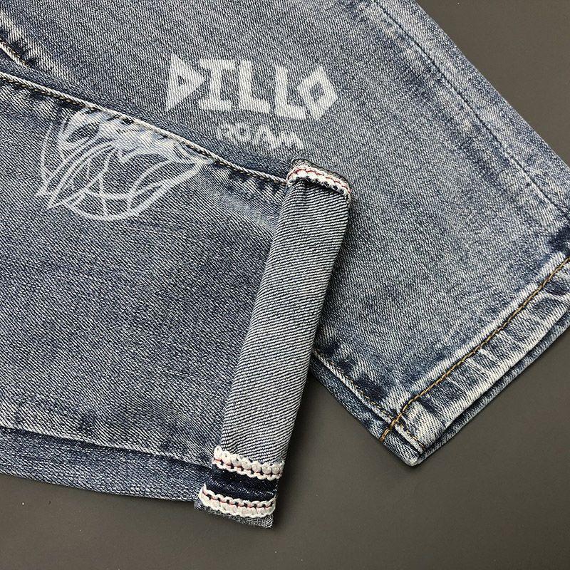 Мужские модные джинсы с принтом, джинсовые брюки с цветными блоками, узкие прямые брюки с буквенным принтом