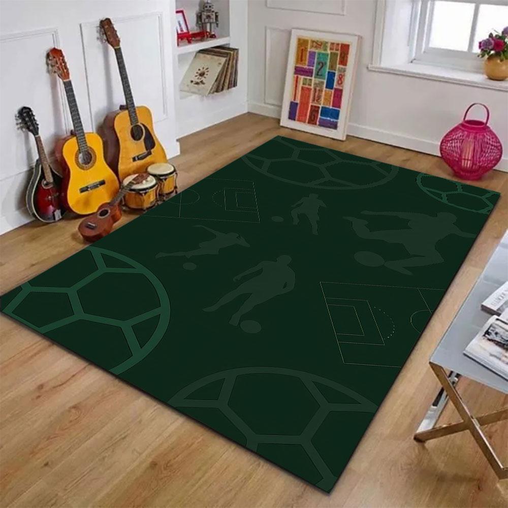 Soccer Theme Green Pattern Design Patterned carpet, suitable as a non slip play mat for the living room and bedroom sofa