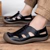 Men's Leather Casual Sandals Breathable Soft Sole Slip-On Beach Shoes for Men Lightweight Walking Sandals Summer Outdoor Flats