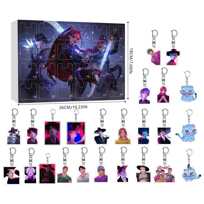 K-pop Охотники на демонов Адвент-календарь Слепой бокс Календарь обратного отсчета с 24 игрушками-брелоками Подарочный пакет Подвеска Смешная игра Коллекционные предметы